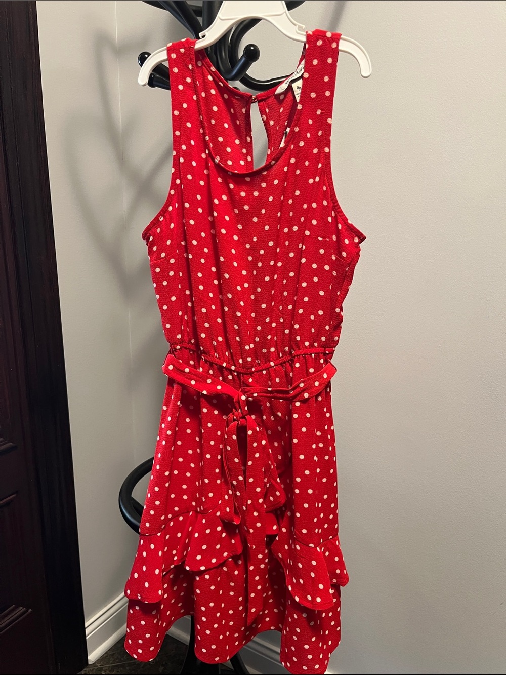 Speechless Red Polka Dot Sleeveless Ruffle Dress